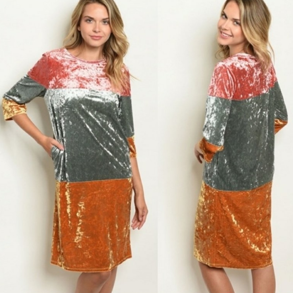 Multi colored stretchy velvet dress